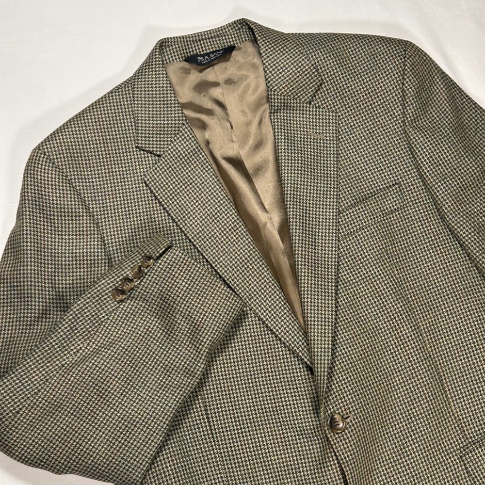 Jos A Bank Signature Blazer 40L‎ Brown Houndstooth Silk Wool Sport Coat Mens